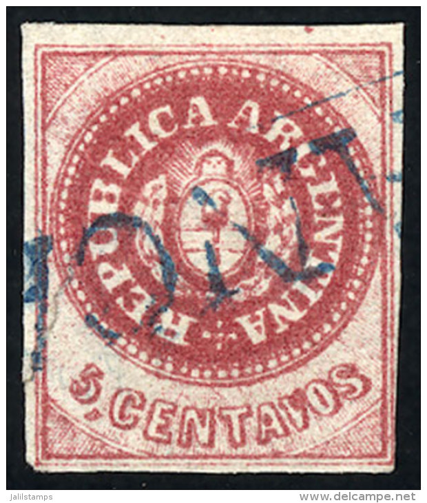 GJ.12, 5c. WITHOUT Accent, Carmine Rose, With FRANCA Cancel Of Rosario In Blue, VF! - Gebruikt