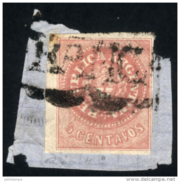 GJ.10, 5c. WITHOUT Accent, Dull Rose, Tied On Small Fragment By FRANCA Cancel Of Río Cuarto With Garland... - Oblitérés