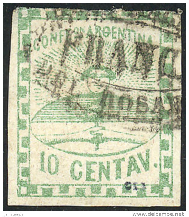 GJ.2, 10c. Small Figures, Used In Rosario With FRANCA Cancel In Black, Signed Alberto Solari On Back, 3 Wide... - Gebruikt