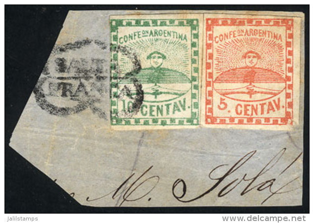 GJ.1 + 2, Tied On Fragment With SALTA FRANCA Cancel Between Laurel Branches (+60%), The 10c. Stamp Of Excellent... - Oblitérés