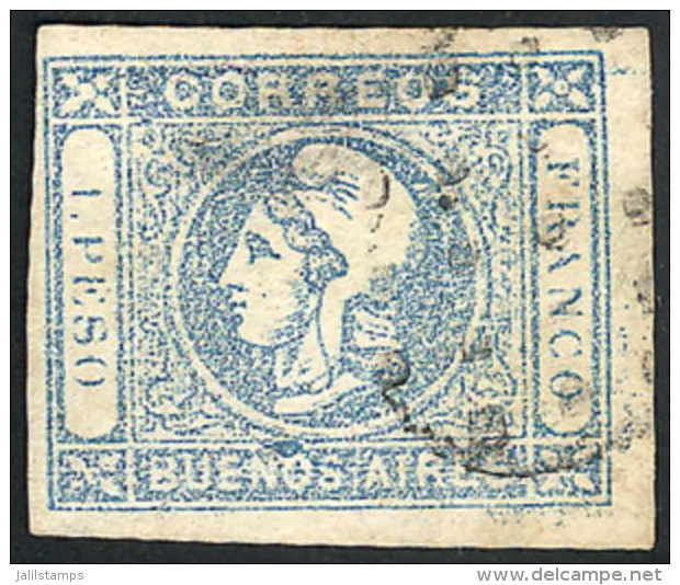 GJ.17A, 1P. Milky Blue, Worn Impression, With Variety "color Spot Above NO Of BUENOS", With A Thin On Reverse Not... - Buenos Aires (1858-1864)