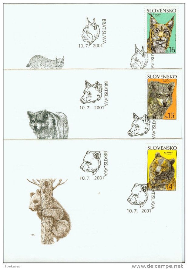 Slovakia 2001, FDC Covers Animals Bear Wolf Lynx Mi.# 400-402, Ref.bbzg - FDC