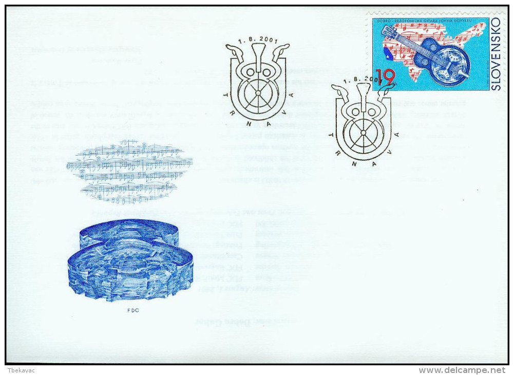 Slovakia 2001, FDC Cover Music Dobro-style Resonator Guitar Mi.# 403, Ref.bbzg - FDC