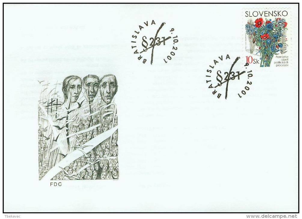 Slovakia 2001, FDC Cover Victims Of Communism Flowers Mi.# 407, Ref.bbzg - FDC