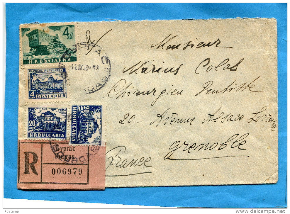 MARCOPHILIE-lettre REC-BULGARIE->Françe-cad Burgas -4 Stamps Tracteur  Et Sites - Cartas & Documentos