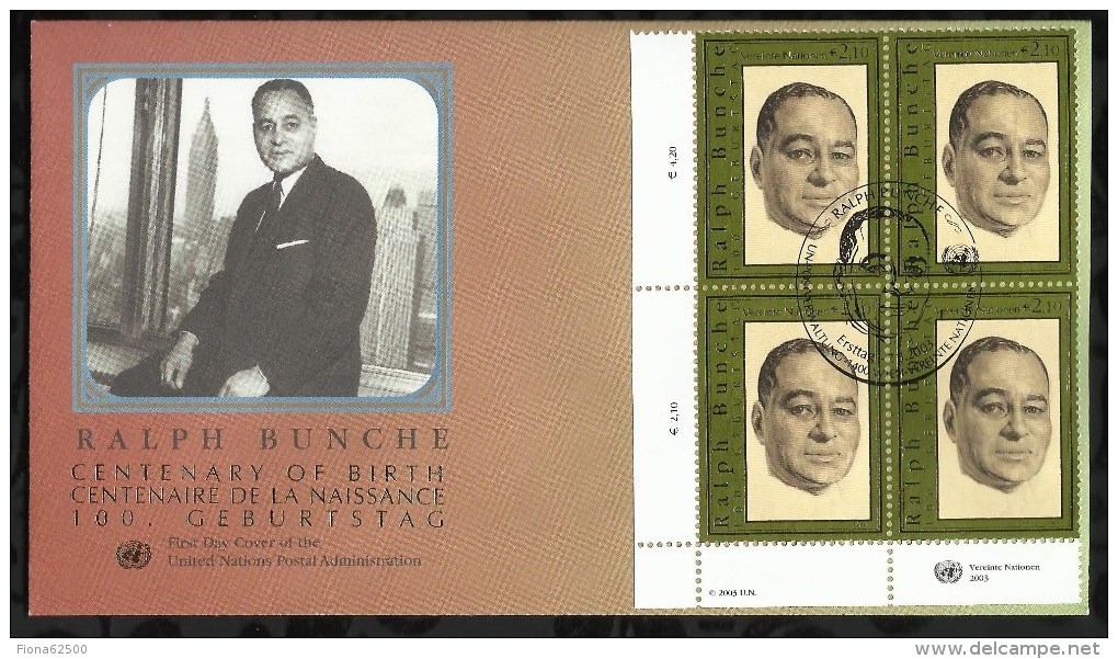 CENTENAIRE DE LA NAISSANCE DE RALPH BUNCHE .  07 AOUT 2003  .  VIENNE  . - FDC