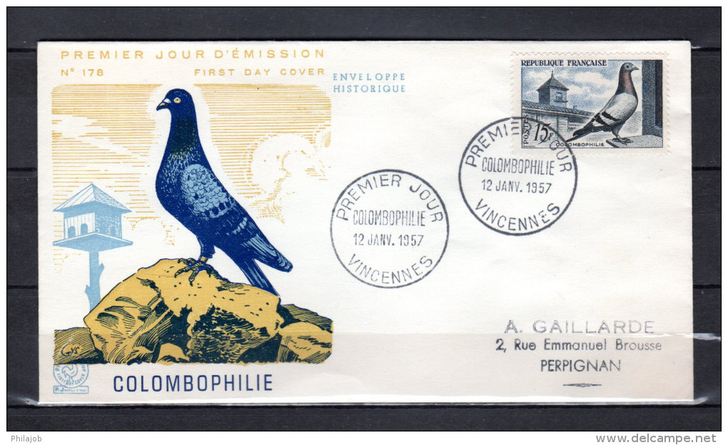 FRANCE 1957 : Enveloppe 1er Jour " COLOMBOPHILIE " N° YT 1091. Voir Les Scans Recto/Verso. FDC - Piccioni & Colombe