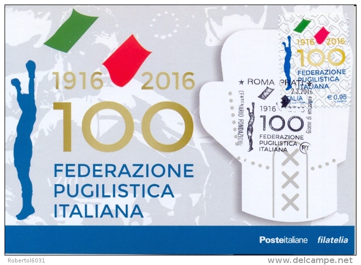 Italia 2016 FDC Maximum Card Centenario Della Federazione Pugilistica Italiana - Pugilato