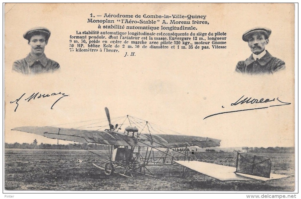 Aérodrome De COMBS LA VILLE - QUINCY - Monoplan "l´Aéro-Stable"  A. MOREAU Frères - Combs La Ville