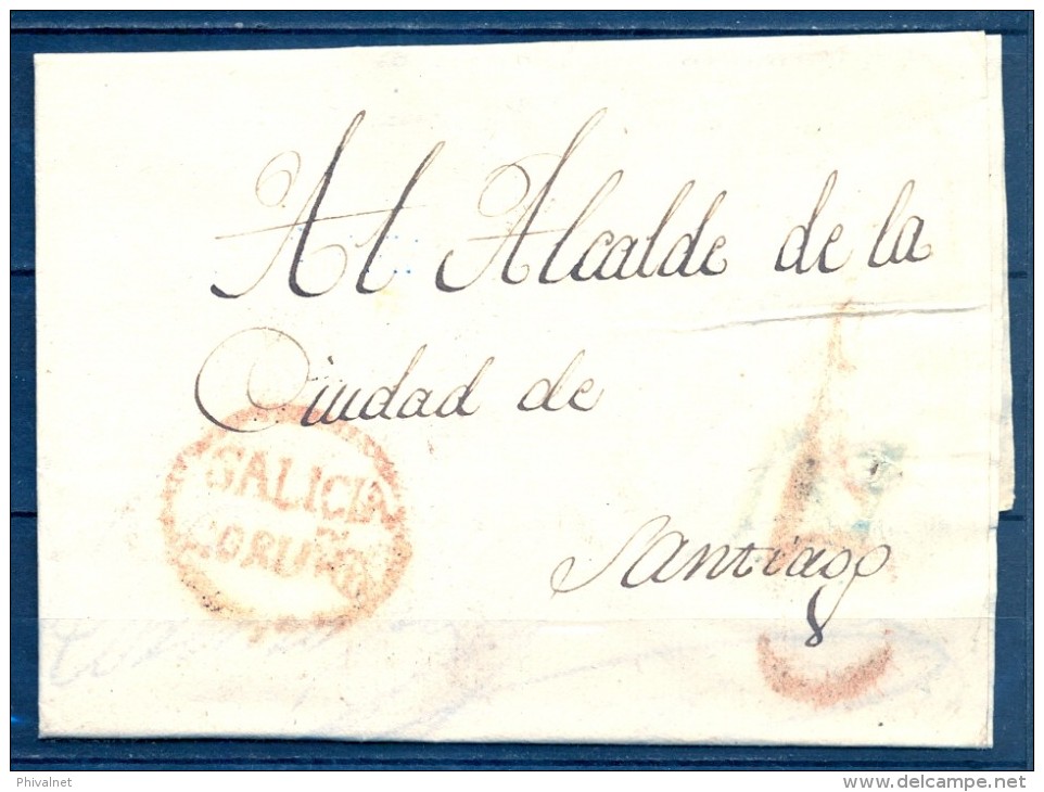 1815 , GALICIA , CARTA CIRCULADA ENTRE CORUÑA Y SANTIAGO , MARCA PREF. Nº 7 , PORTEO - ...-1850 Prephilately
