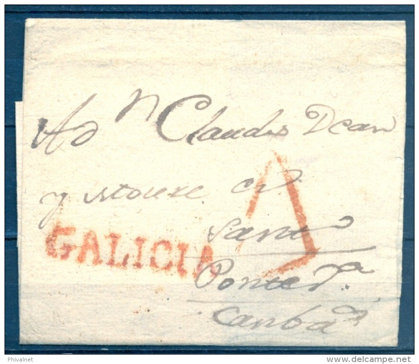 1778 - 85 , GALICIA , ENVUELTA CIRCULADA ENTRE CORUÑA Y CAMBADOS  , MARCA PREF. Nº 5 EN ROJO. RARA - ...-1850 Prephilately