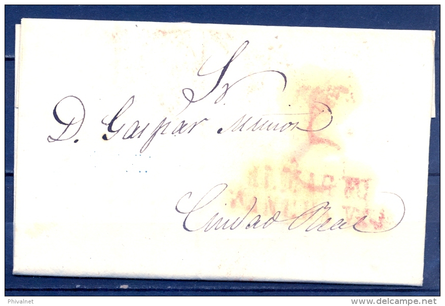 1842 , CIUDAD REAL , CARTA CIRCULADA DESDE ALMAGRO A CIUDAD REAL , MARCA PREF. Nº 3 , LLEGADA BAEZA AL DORSO. - ...-1850 Prephilately