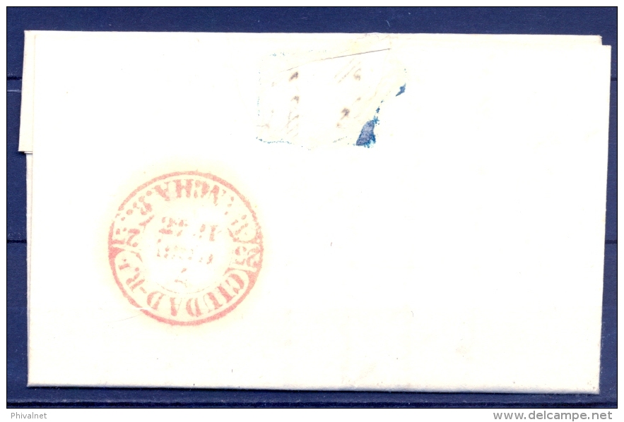 1842 , CIUDAD REAL , CARTA CIRCULADA DESDE ALMAGRO A CIUDAD REAL , MARCA PREF. Nº 3 , LLEGADA BAEZA AL DORSO. - ...-1850 Prephilately