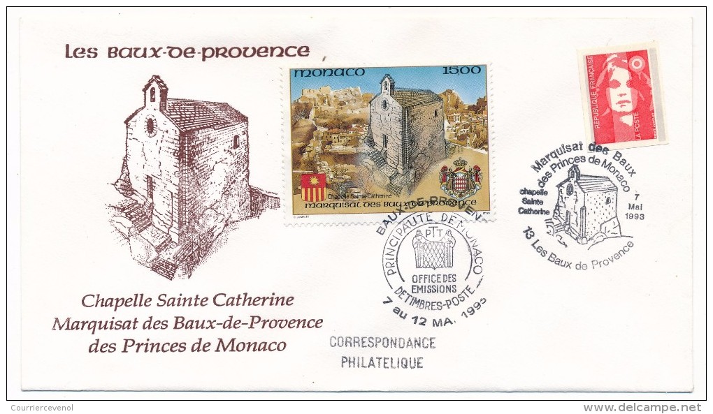 FRANCE/MONACO -Envel. Type FDC - Cachet "Marquisat Des Baux Des Princes De Monaco" Et Cachet Monégasque 7-5-1993 - Cachets Commémoratifs