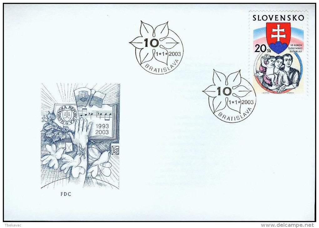 Slovakia 2003, FDC Cover 10th Anniv. Of The Slovak Republic Mi.# 444, Ref.bbzg - FDC