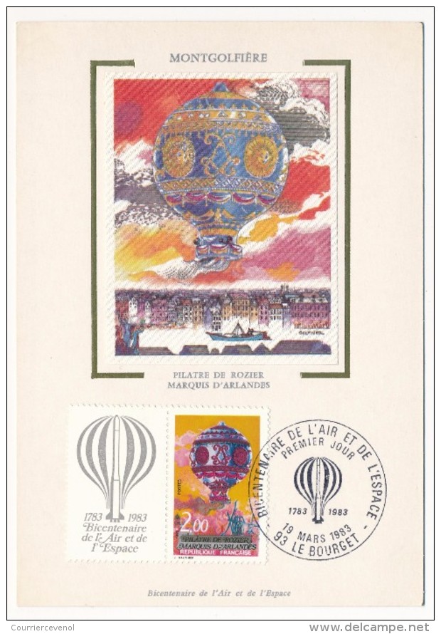 France - 3 Cartes Soie - Bicentenaire De L'Air Et De L'Espace - Le Bourget 1983 - 1980-1989