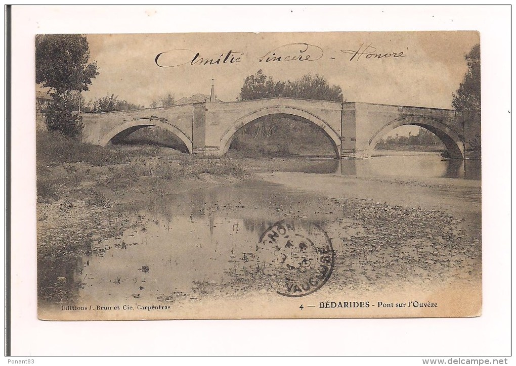 BEDARRIDES:  Pont Sur L´Ouvère- Voyagé En 1903 - Intéressant : Faute D´orthographe à Bédarides - - Bedarrides