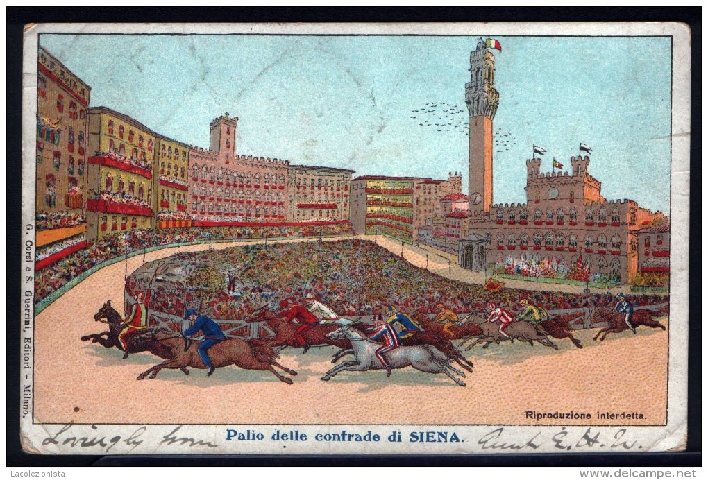 6/35  CPA CARTOLINA POSTALE 1907 PALIO SIENA  BOLLO QUADRO - Siena