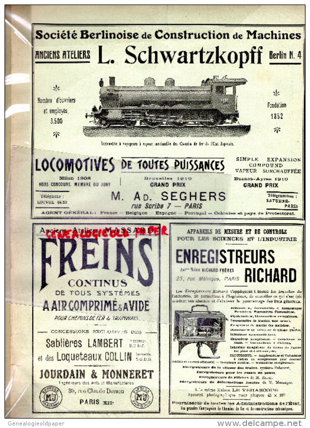 REVUE GENERALE CHEMINS DE FER ET TRAMWAYS- TRAMWAY- FEVRIER 1913-N°2-PARIS BORDEAUX-ANGLETERRE-AMERIQUE-ITALIE - 1900 - 1949