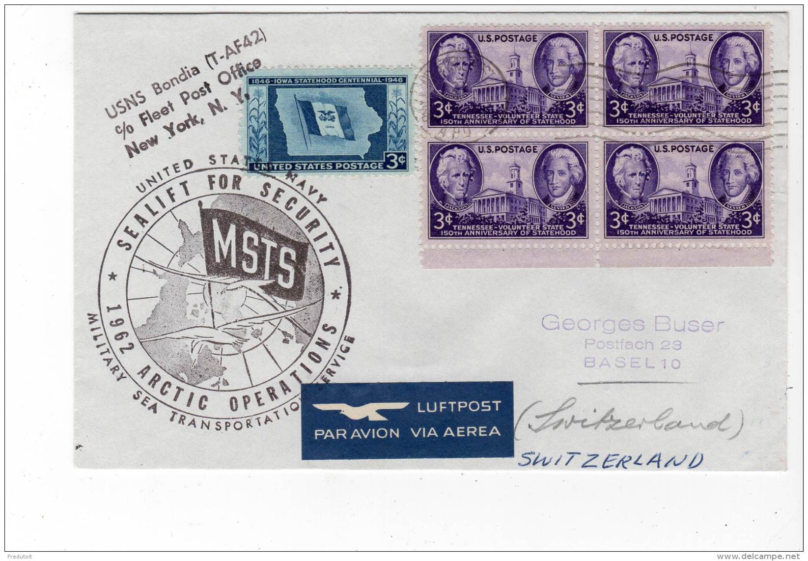 LETTRE - 1962 ARTIC OPERATIONS /MSTS  - USNS BONDIA (T-AF 42) - Military Sea Transportation Service - - Expéditions Arctiques