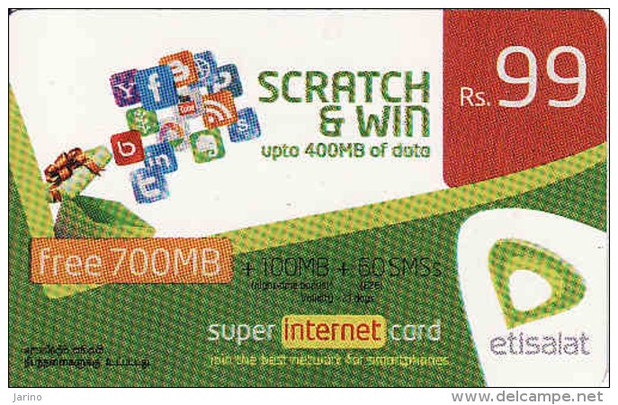 Sri Lanka Prepaid Internet Card 99 Rs Etisalat - Autres & Non Classés