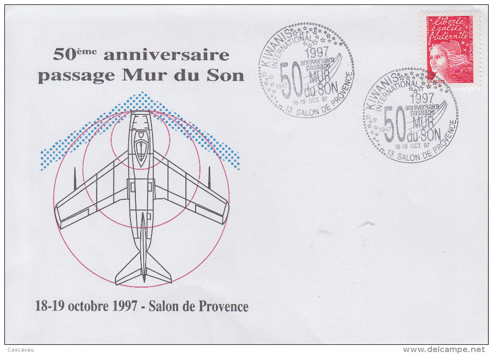 Enveloppe  50éme  Anniversaire  Passage  Du  MUR  DU  SON     SALON  DE  PROVENCE  1997 - Airplanes