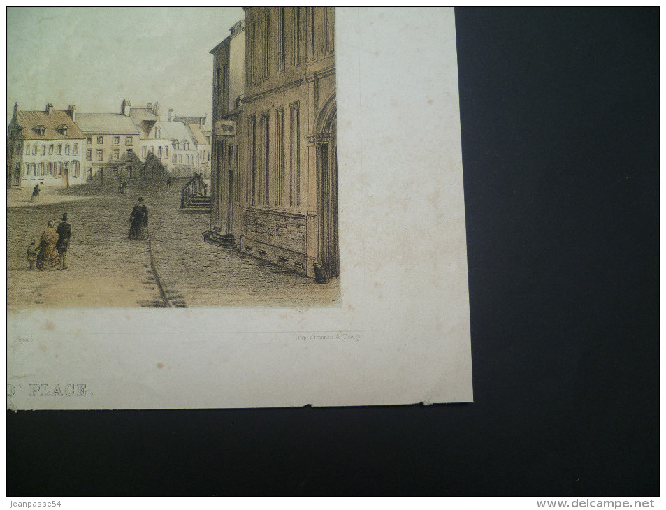 Peruwelz. Grand'Place. Lithographie Originale De Hoolans. Vers 1850 - Prints & Engravings