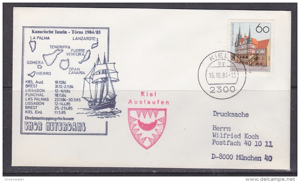 Germany 1984 Dreimasttopsegelschiner Thor Heyerdahl Cover Ca Kiel 16.10.84 (F5214) - Brieven En Documenten