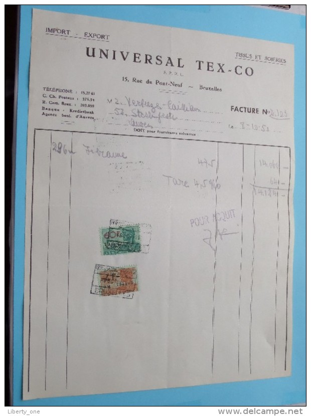 UNIVERSAL TEX-CO Bruxelles (Import-Export) Anno 1951 ( Details Zie Foto´s ) ! - 1950 - ...