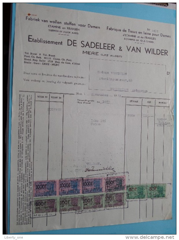 DE SADELEER & VAN WILDER / MERE Lez ALOST (Stoffen/Tissus) Anno 1951 ( Details Zie Foto´s ) ! - 1950 - ...