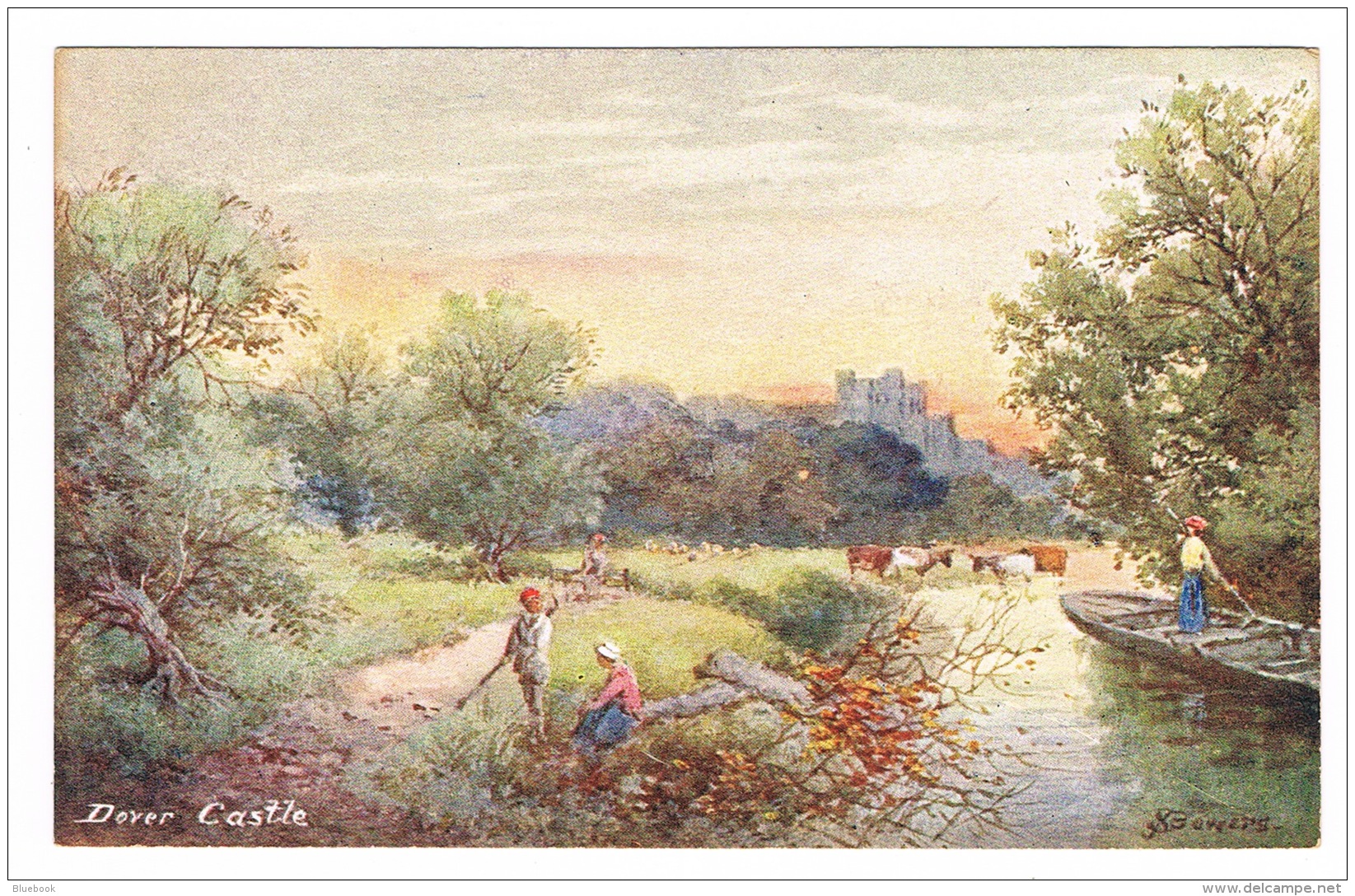 RB 1092 - Early Art Artist Signed Postcard - Dover Castle &amp; Rural Scene - Kent - Dover