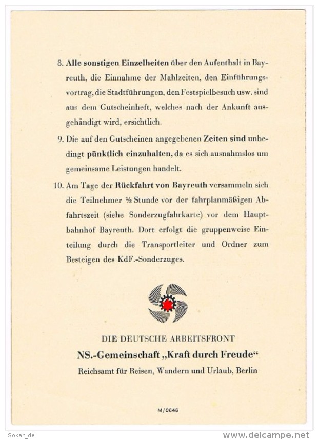 Bayreuther Bühnenfestspiele 1942, Hinweise Für KdF Besucher, Kraft Durch Freude , Die Deutsche Arbeitsfront - Programs