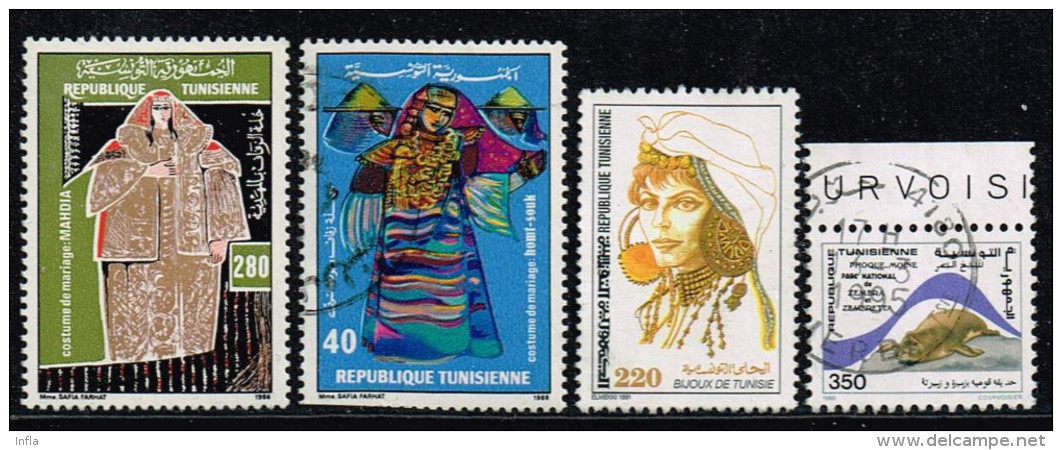 Tunesien 1986/91, Michel# 1120 - 1121, 1138 + 1234 O - Tunisia (1956-...)