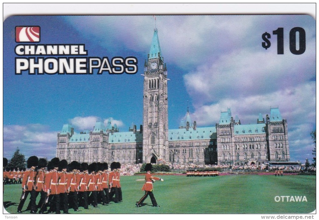 Canada, $10, Channel PhonePass, Ottawa, Castle, Guardsmen, 2 Scans. - Canada