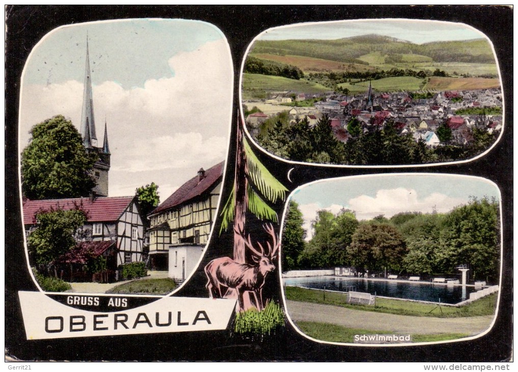 6435 OBERAULA, Schwimmbad, Ortspartie, Panorama, 196... - Homberg