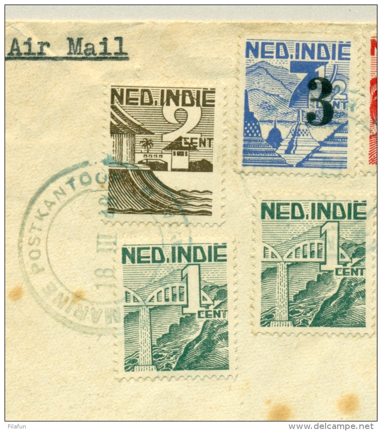 Nederlands Indië - 1948 - Marine Postkantoor Batavia - Groen / Rond Op LP-brief Naar Den Haag - Nederlands-Indië