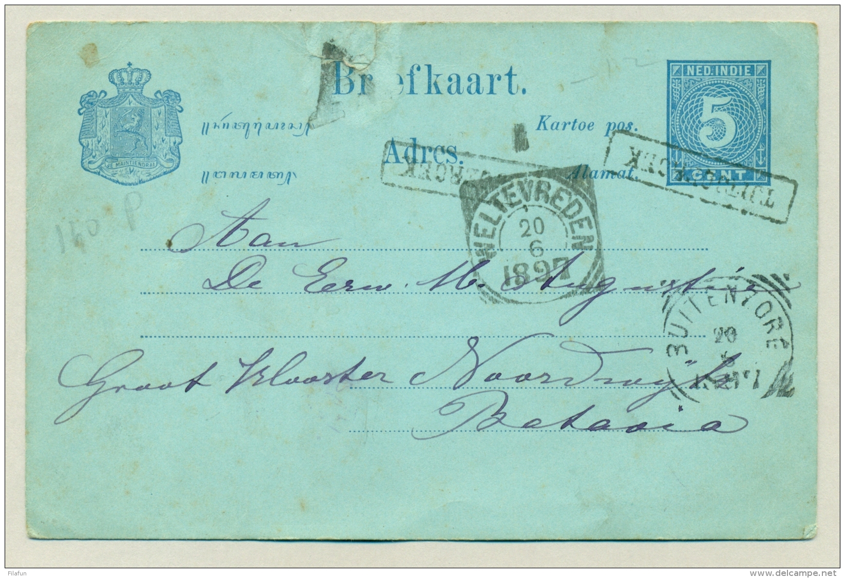 Nederlands Indië - 1897 - Haltestempel TJITJOEROEK Op Briefkaart Naar Batavia - Niederländisch-Indien