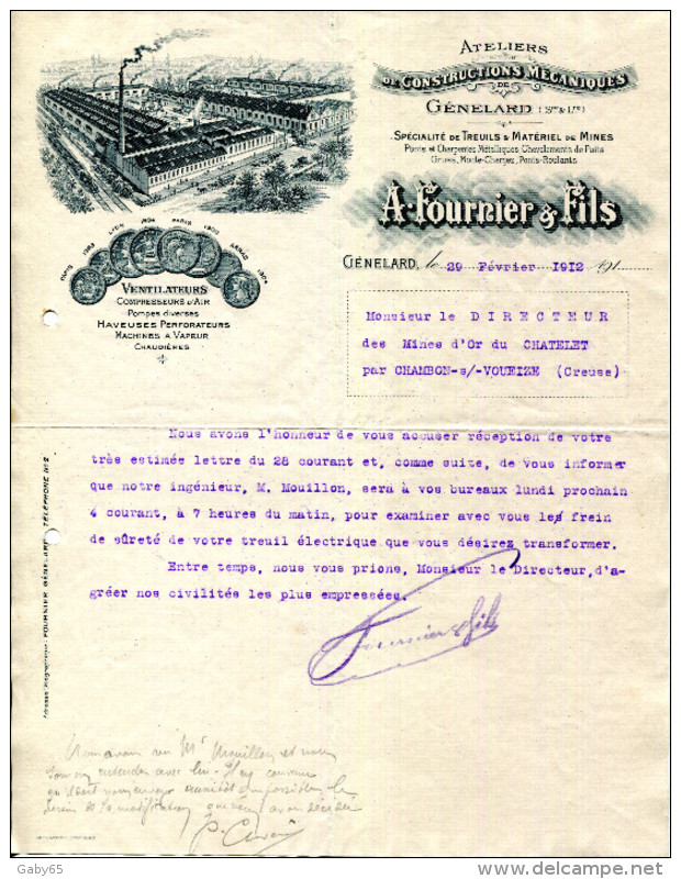 71.SAONE & LOIRE.GENELARD.ATELIERS DE CONSTRUCTIONS MECANIQUES.TREUILS & MATERIEL DE MINES.A.FOURNIER & FILS. - Andere & Zonder Classificatie