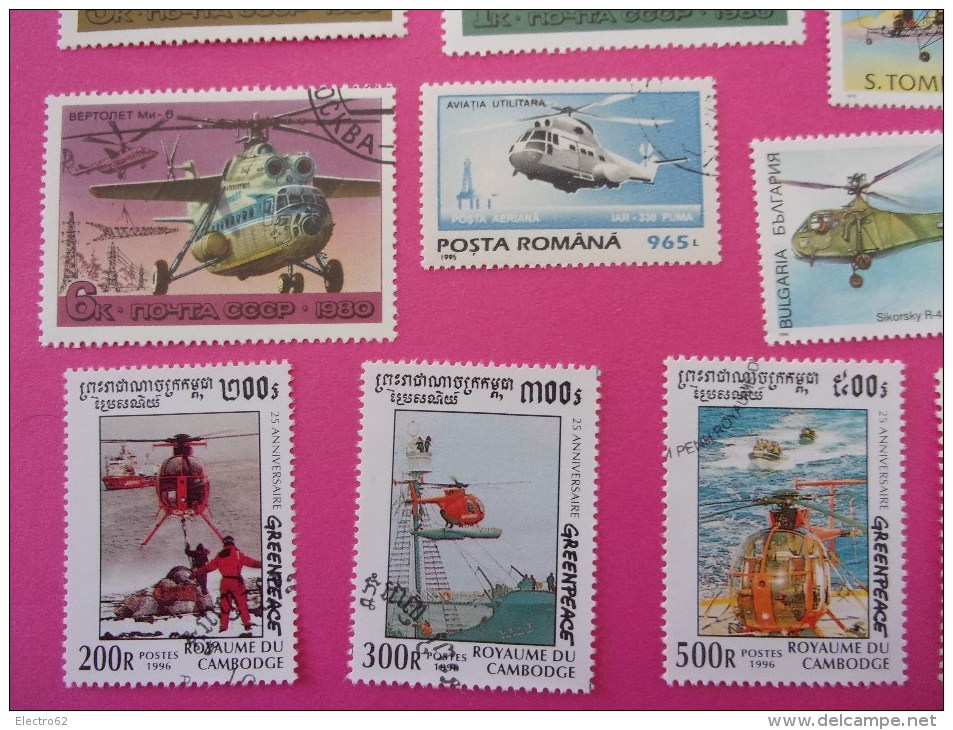 15 Timbres Hélicoptère, - Hubschrauber