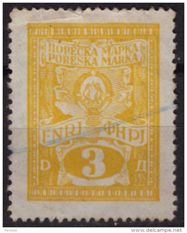 1948 Yugoslavia - Revenue, Income Tax Stamp - Used - 3 Din - Service