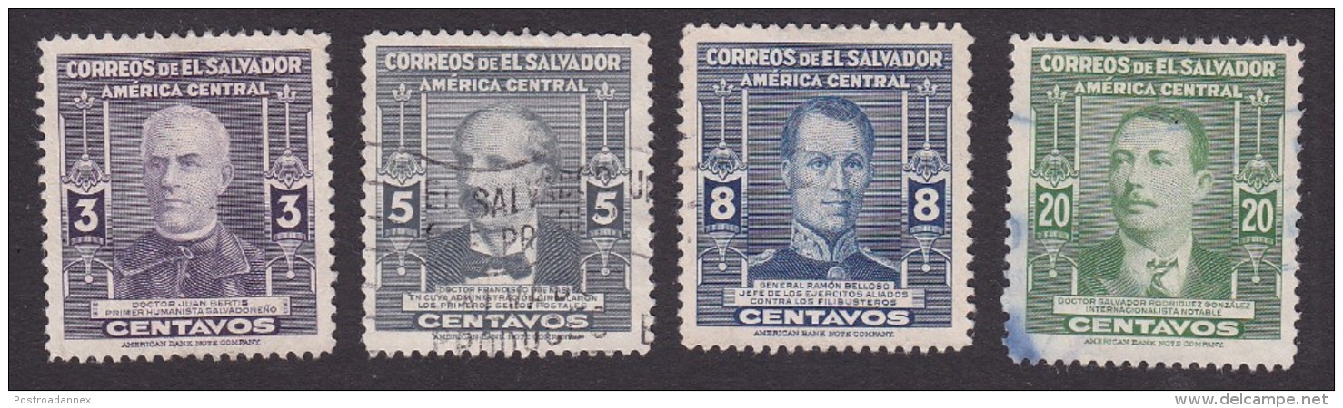 El Salvador, Scott #598-600, 602, Used, Famous Men, Issued 1947 - El Salvador