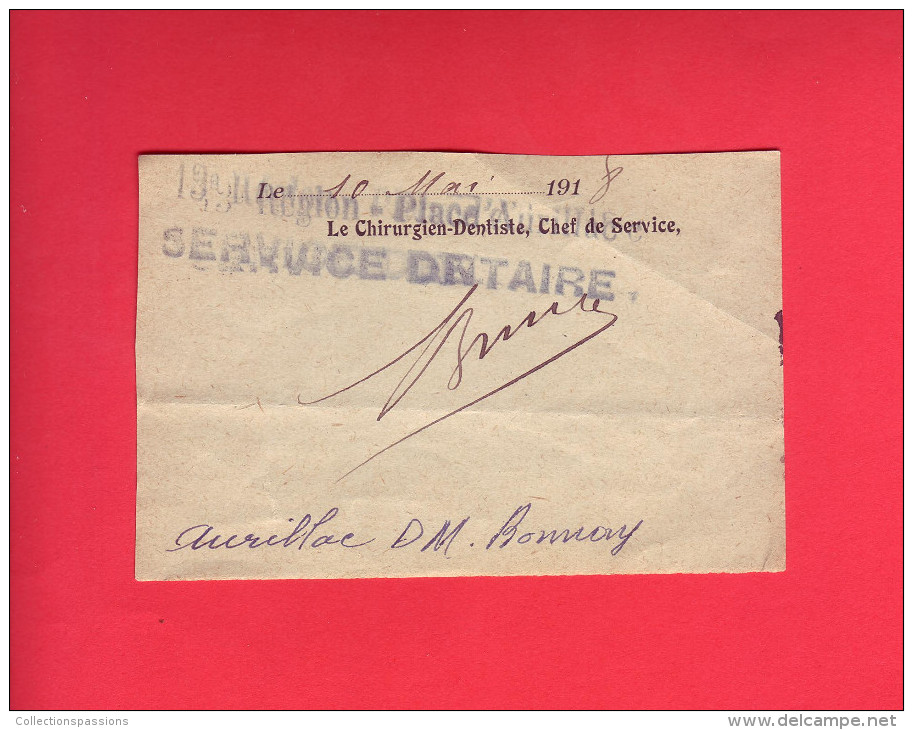 - Marcophilie. Guerre 14-18. Tampon. Cachet 13è Région, Service Dentaire. AURILLAC - - Guerre De 1914-18