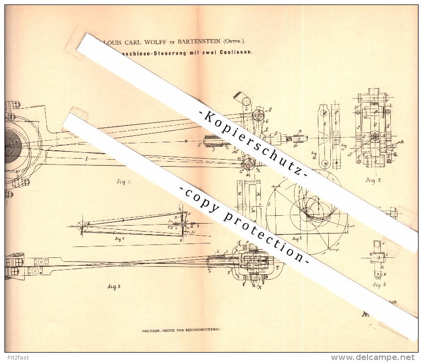 Original Patent - Louis Carl Wolff In Bartenstein / Bartoszyce , Ostpreussen , 1881 , Steuerung Für Dampfmaschine !!! - Ostpreussen