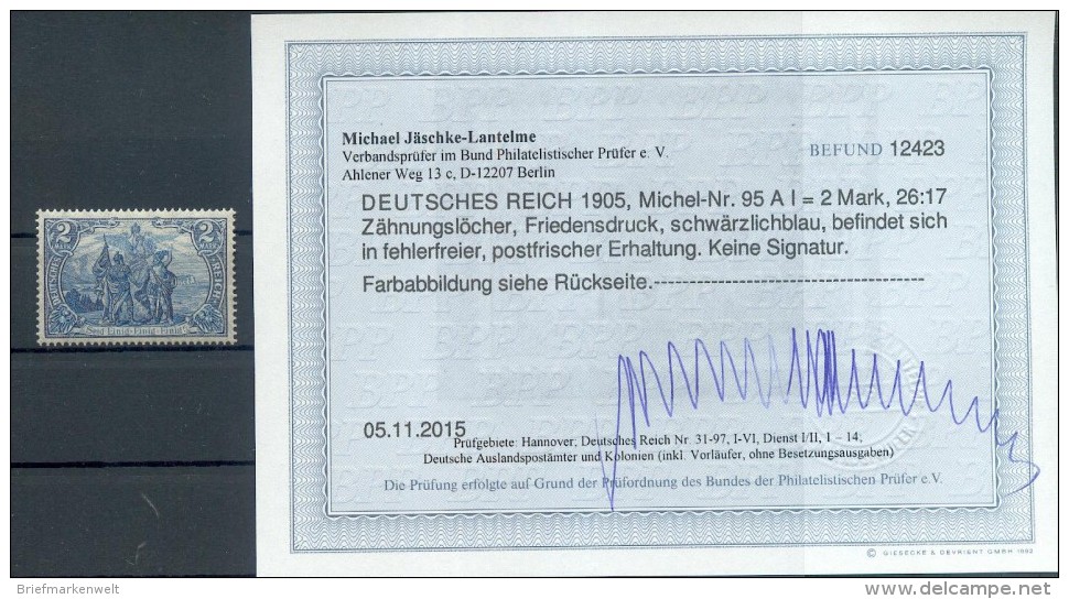 DR-Germania FRIEDENSDRUCK 95AI LUXUS**POSTFRISCH BPP BEFUND 360EUR (73275 - Unused Stamps