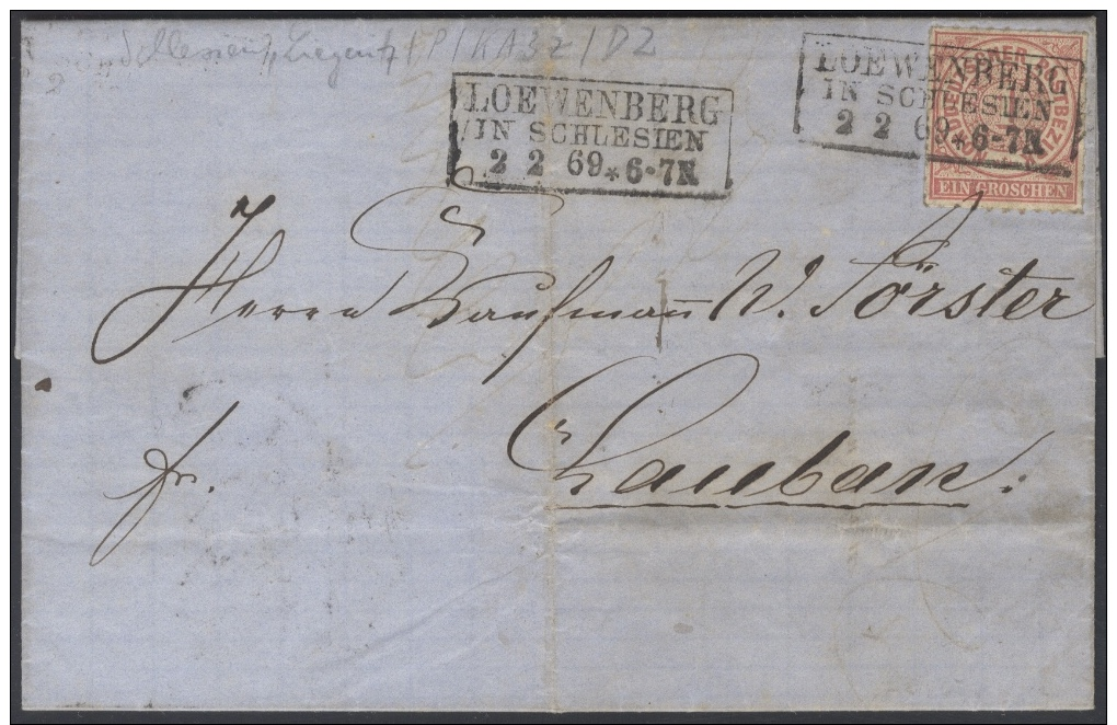 B312 NDP Kompl. Brief 1869 Mit EF Mi. 4 Seltener Kastenstempel Löwenberg In Schlesien Mit Jahr Ankunft Luban - Sonstige & Ohne Zuordnung