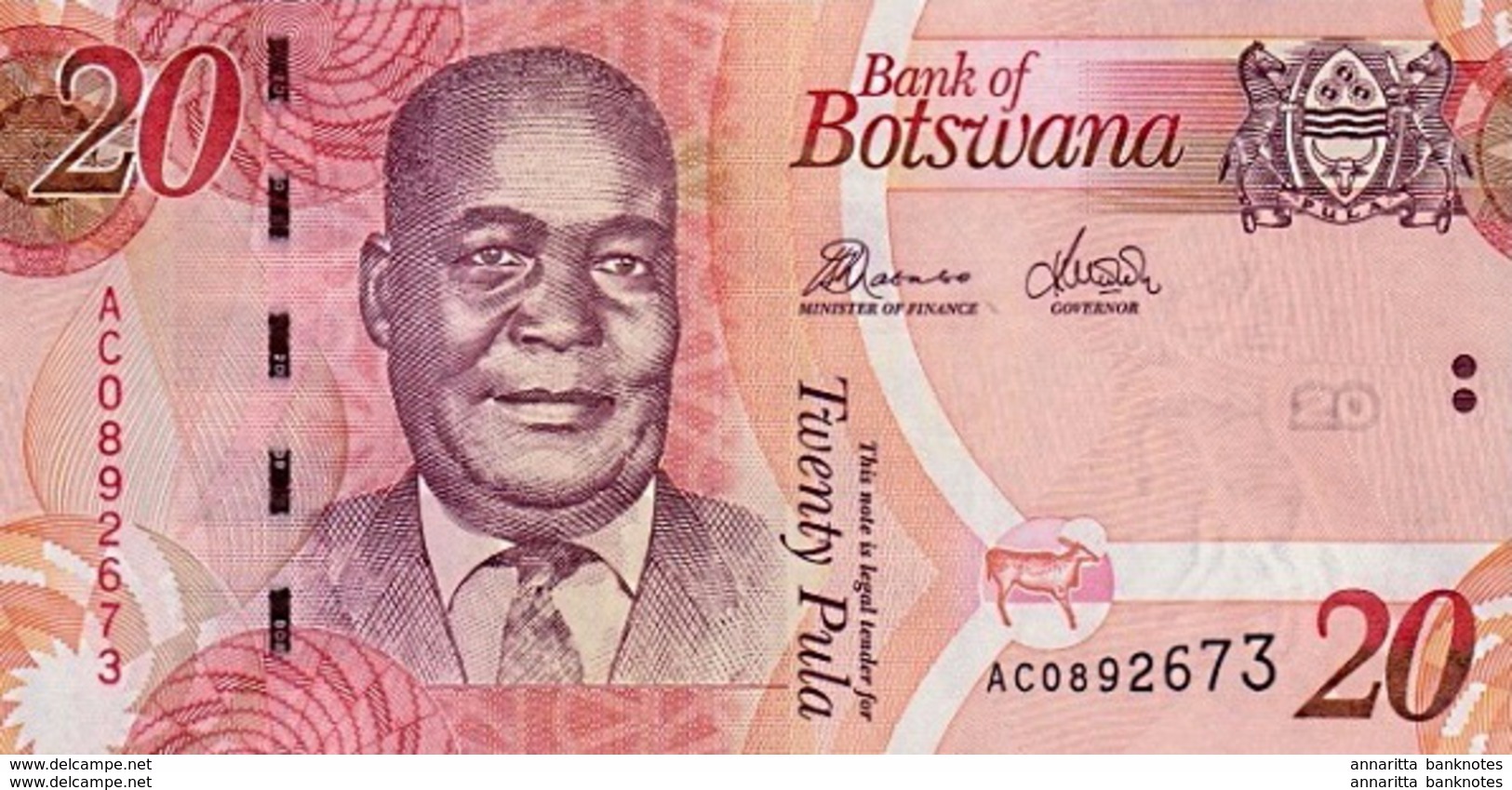 BOTSWANA 20 PULA 2012 P-31 UNC [BW125c] - Botswana