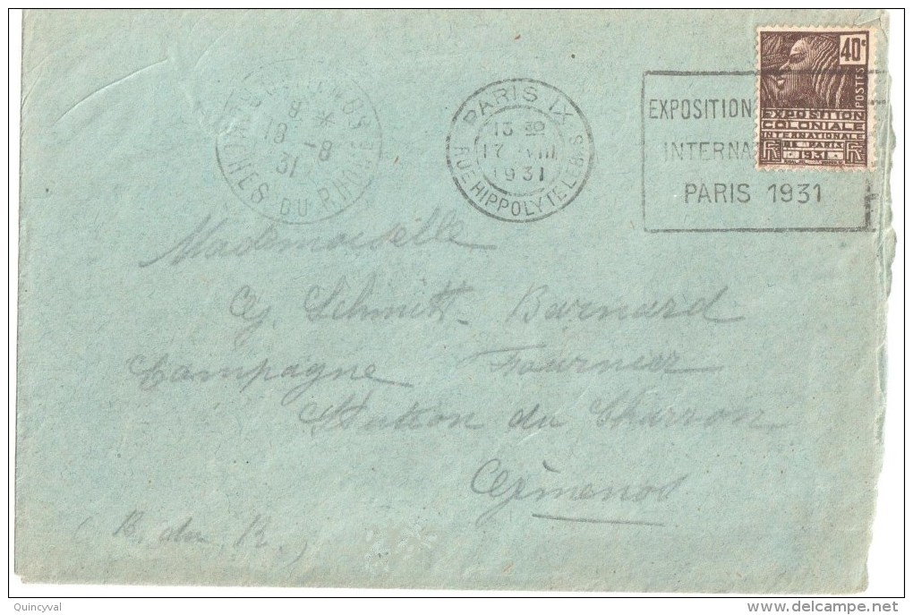 3494 PARIS IX Lettre Ob Mécanique Exposition Coloniale Internationale Paris 1931 Yv 271 40 C Sepia - Lettres & Documents