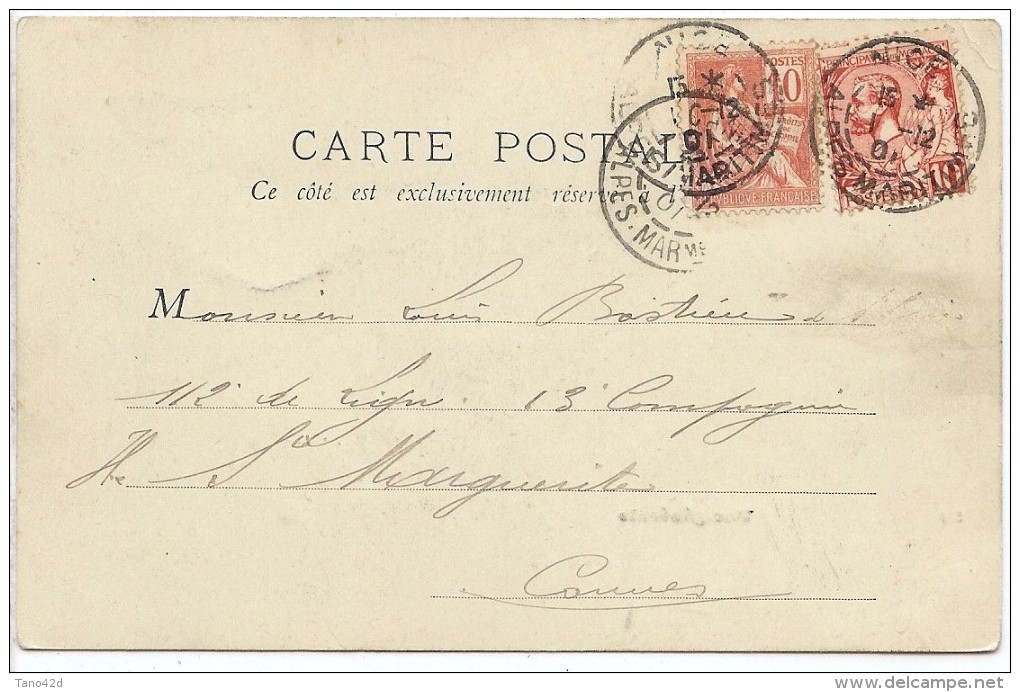 LCTN41- MONACO CPA AFFRANCHISSEMENT DOUBLE TPM MONACO ET TPM FRANCE 1/12/1901 - Storia Postale