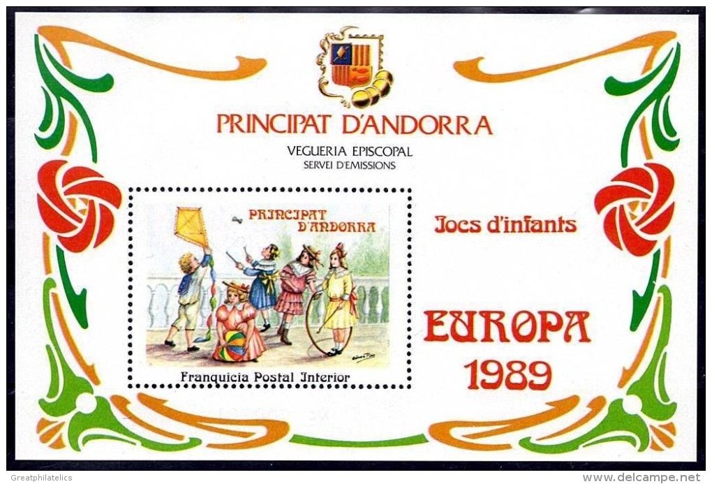 ANDORRA FR. 1989 EUROPA-CEPT / CHILDREN GAMES S/S MNH LOCAL ISSUE - Unused Stamps