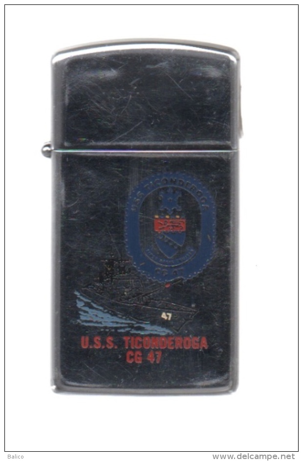 ZIPPO - U.S.S. TICONDEROGA - CG-47 - Slim Chromé, Année 1991 - Réf, 650 - Zippo